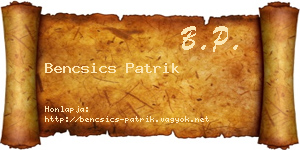 Bencsics Patrik névjegykártya